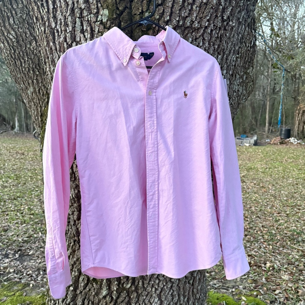 RALPH LAUREN POLO CUSTOM FIT LONG SLEEVE BUTTON DOWN CHAMBRAY DRESS SHIRT GUC